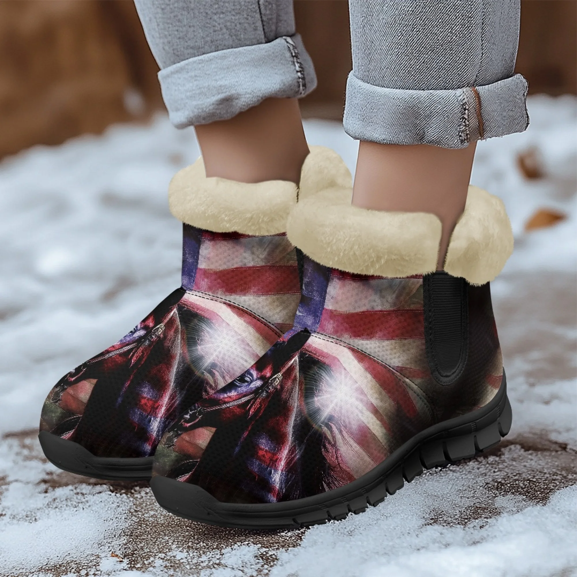 INSTANTARTS American Flag Print Warm Snow Soft Boots Horse Pattern Women Winter Furry Shoes Comfort Non Slip Short Plush Boots
INSTANTARTS American Flag Print Warm Snow Soft Boots Horse Pattern Women Winter Furry Shoes Comfort Non Slip Short Plush Boots