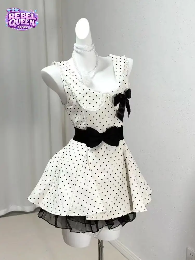 French Coquette Polka Dot Mini Dress Women Sleeveless Bow Decor Slim Fit Bodycon Ruffled Hem Party Date Night Elegant Dress
French Coquette Polka Dot Mini Dress Women Sleeveless Bow Decor Slim Fit Bodycon Ruffled Hem Party Date Night Elegant Dress