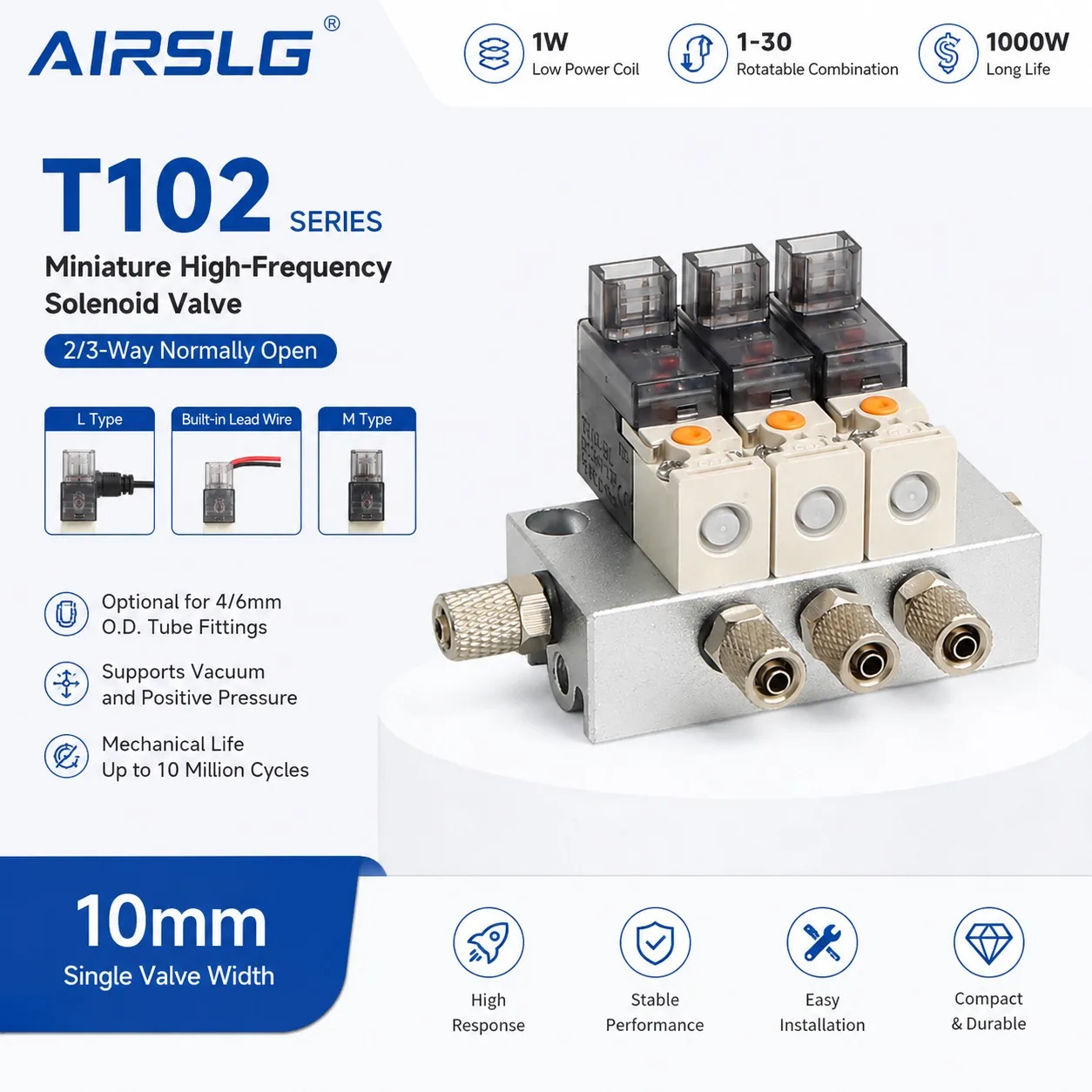 T102 Micro Solenoid Valve 2 Position 3 Way Valve Manifold 2-11 Stations 12V 24V Normally Open Pneumatic Valve Bank for Positive
T102 Micro Solenoid Valve 2 Position 3 Way Valve Manifold 2-11 Stations 12V 24V Normally Open Pneumatic Valve Bank for Positive