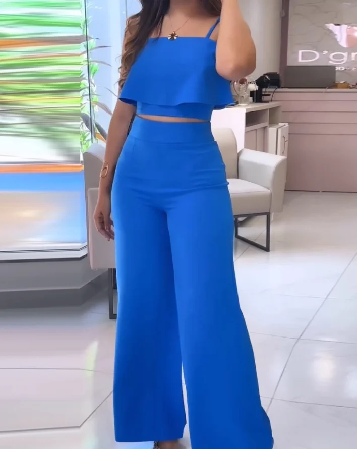 New Fashion 2025 Summer 2 Pieces Sets Womens Outfits Spaghetti Strap Square Neck Tank Top Casual High Waist Wide Leg Pants Set
New Fashion 2025 Summer 2 Pieces Sets Womens Outfits Spaghetti Strap Square Neck Tank Top Casual High Waist Wide Leg Pants Set
