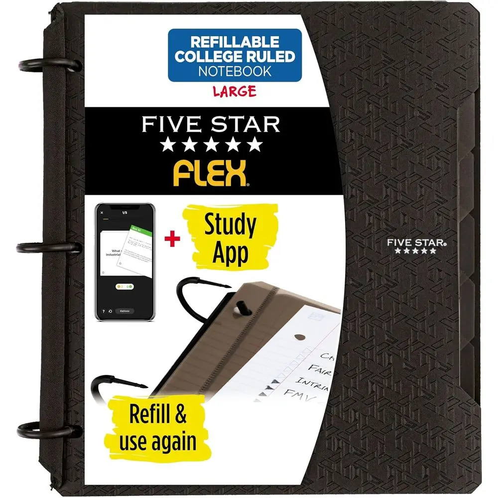 Refillable Notebook with College Ruled Paper, 1-Inch Binder, Tabs, and Dividers, 200 Sheets, Black
Refillable Notebook with College Ruled Paper, 1-Inch Binder, Tabs, and Dividers, 200 Sheets, Black