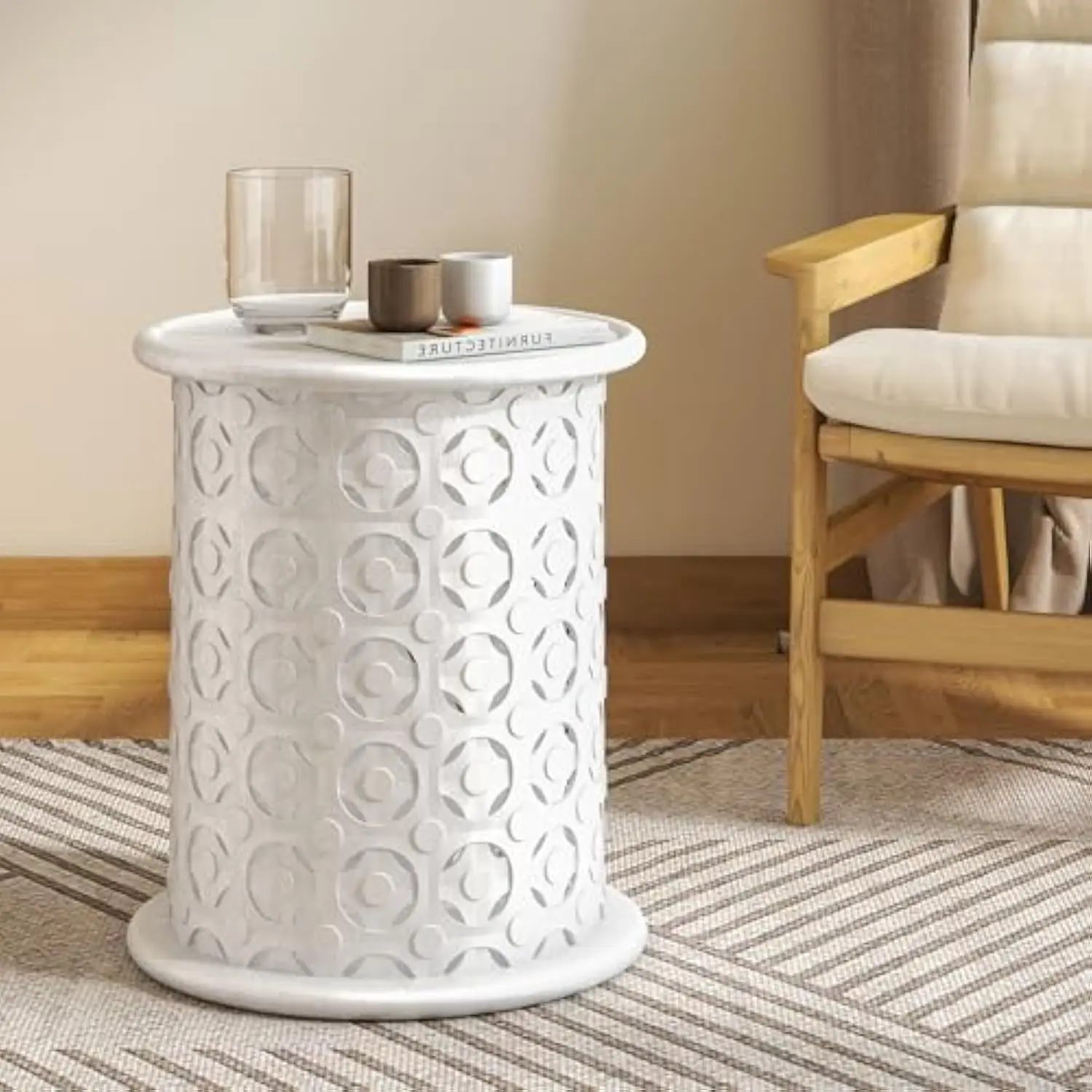 Wood Side Table, 16 英寸 Drum End Table, Ornate Lattice Carving Coffee Table, Round Decorative Stool for Home Living Room (White)
Wood Side Table, 16 英寸 Drum End Table, Ornate Lattice Carving Coffee Table, Round Decorative Stool for Home Living Room (White)