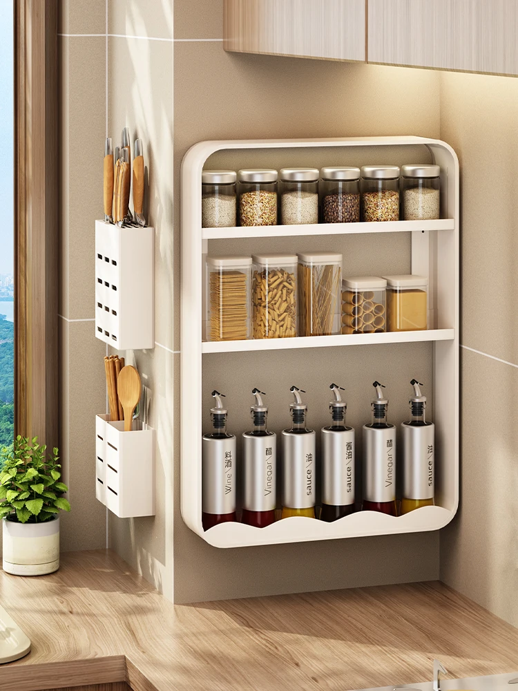White kitchen seasoning storage rack, non perforated wall mounted, seasoning household storage rack
White kitchen seasoning storage rack, non perforated wall mounted, seasoning household storage rack