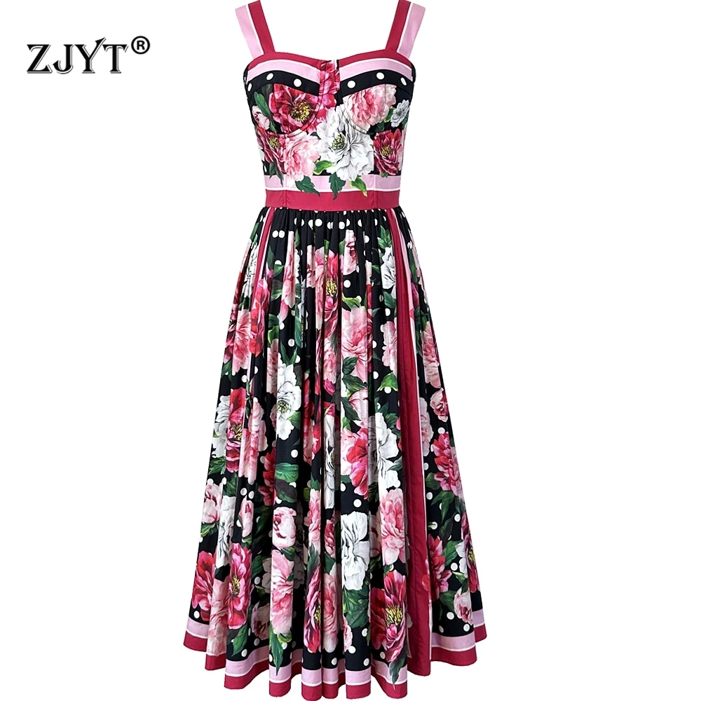 ZJYT Summer 100% Cotton Dress Spaghetti Strap Dress Floral Print Women Midi Holiday Party Dresses Camisole Fashion Runway 2025
ZJYT Summer 100% Cotton Dress Spaghetti Strap Dress Floral Print Women Midi Holiday Party Dresses Camisole Fashion Runway 2025