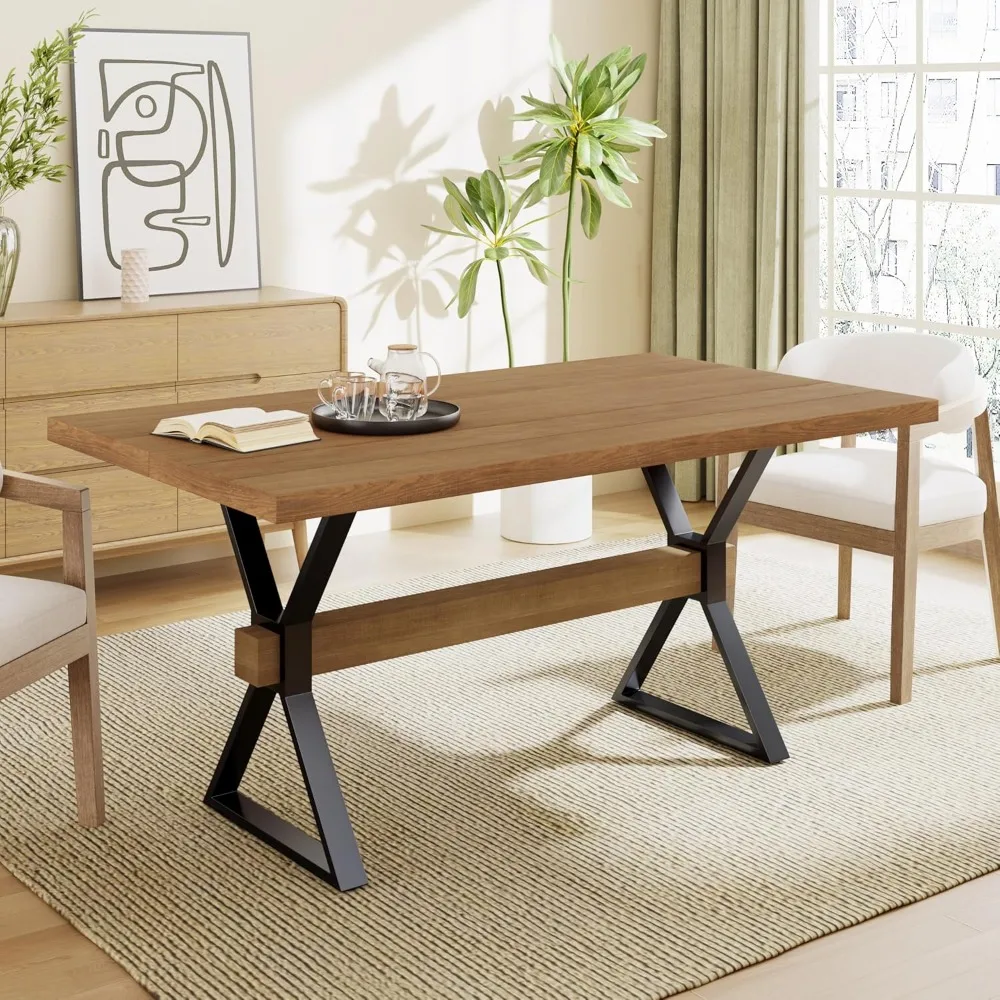 Keyats 63 Inch Dining Table for 6 People, Modern Farmhouse Kitchen Table with X-Shaped Metal Legs, Rectangular Dinner Furniture
Keyats 63 Inch Dining Table for 6 People, Modern Farmhouse Kitchen Table with X-Shaped Metal Legs, Rectangular Dinner Furniture