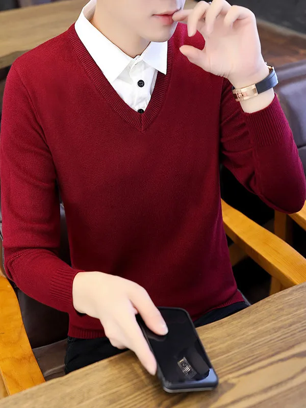 Мужской облегающий повседневный шерстяной свитер с воротником-стойкой, имитация двухслойного дизайна, осенне-зимний модный базовый слой, верхняя одежда для ношения под одеждой
Мужской облегающий повседневный шерстяной свитер с воротником-стойкой, имитация двухслойного дизайна, осенне-зимний модный базовый слой, верхняя одежда для ношения под одеждой