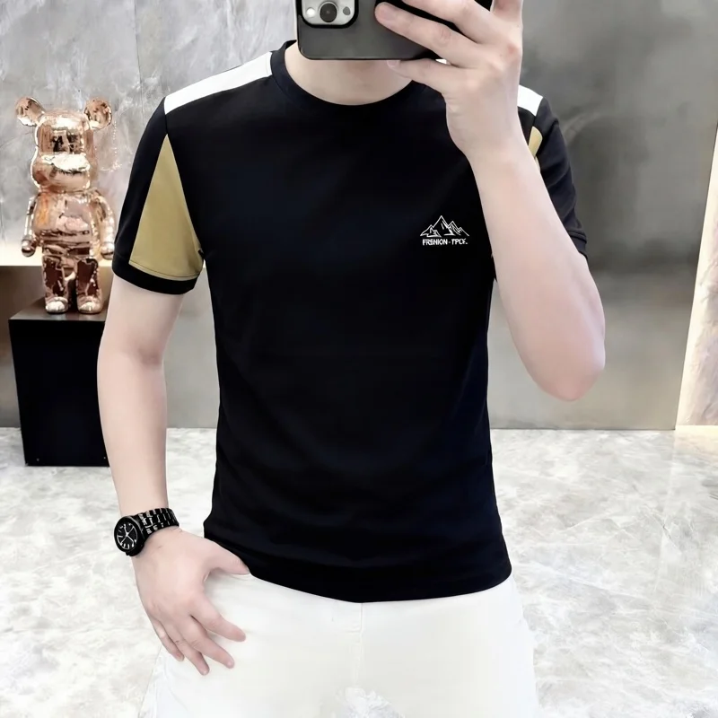 Summer Patchwork Short Sleeved T-shirt for Men Fashion Round Neck Versatile Casual T-shirt Slim Cotton Breathable Base T-shirts
Summer Patchwork Short Sleeved T-shirt for Men Fashion Round Neck Versatile Casual T-shirt Slim Cotton Breathable Base T-shirts