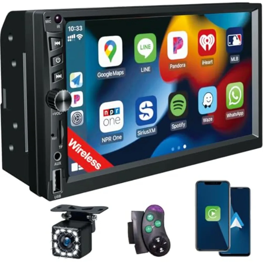 Wireless Double Din Car Stereo Works with Apple Carplay, 7 Inch HD 1024 * 600 Touchscreen with Bluetooth 5.1, FM Car Radio, GPS
Wireless Double Din Car Stereo Works with Apple Carplay, 7 Inch HD 1024 * 600 Touchscreen with Bluetooth 5.1, FM Car Radio, GPS