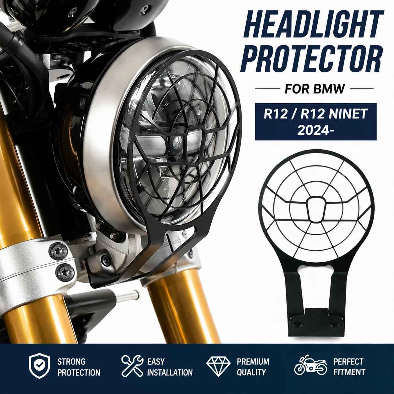 For BMW R12 NineT 2024- Modified Headlight Protection Net, Headlight Protection Cover, Front Headlight Protection Component