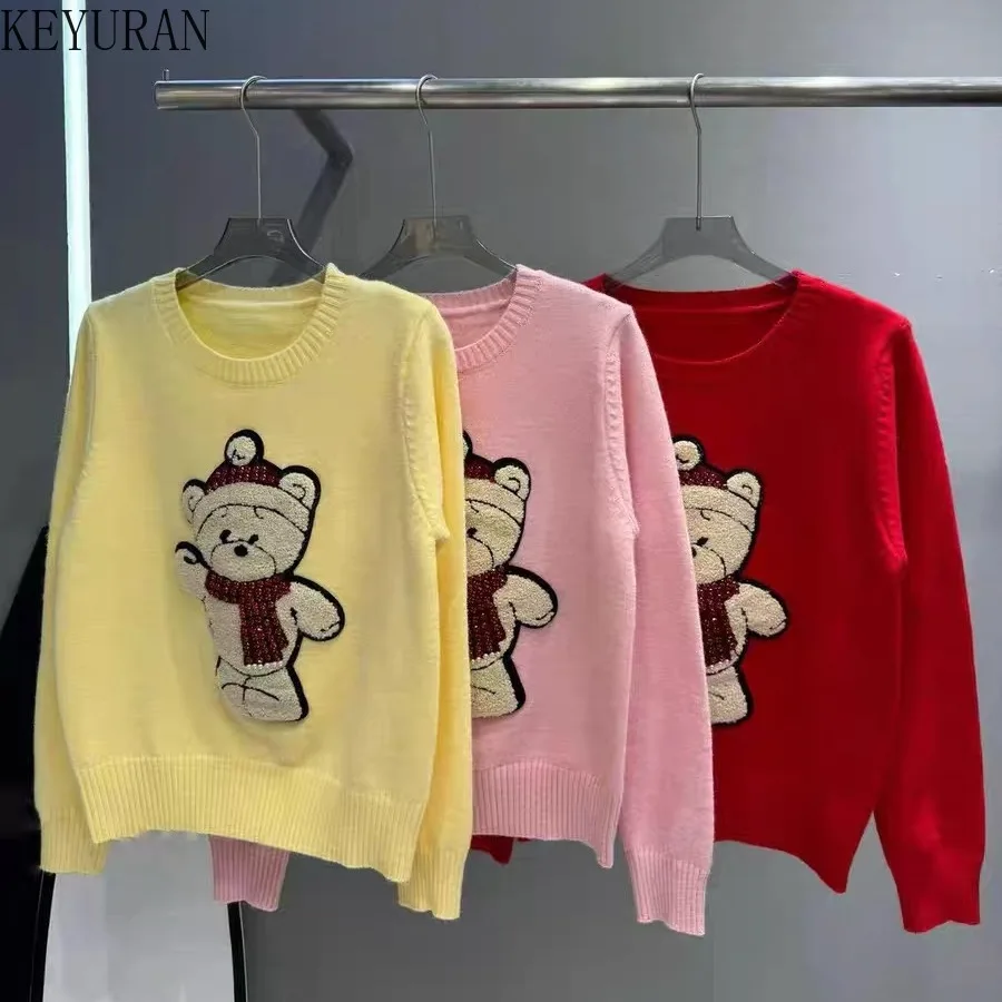 2025 Embroidered Bear Knitted Pullovers Sweater Women Vintage Round Neck Long Sleeve Kawaii Knitwear Tops Jumpers Female Clothes
2025 Embroidered Bear Knitted Pullovers Sweater Women Vintage Round Neck Long Sleeve Kawaii Knitwear Tops Jumpers Female Clothes