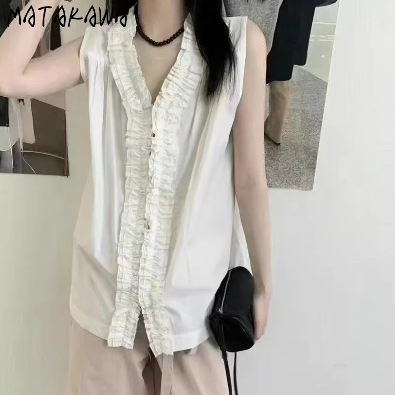 Matakawa Ruffles Solid T Shirt for Women Spring Summer Loose Elegant Ropa De Mujer Korean Fashion Sweet Casual T-shirts
Matakawa Ruffles Solid T Shirt for Women Spring Summer Loose Elegant Ropa De Mujer Korean Fashion Sweet Casual T-shirts