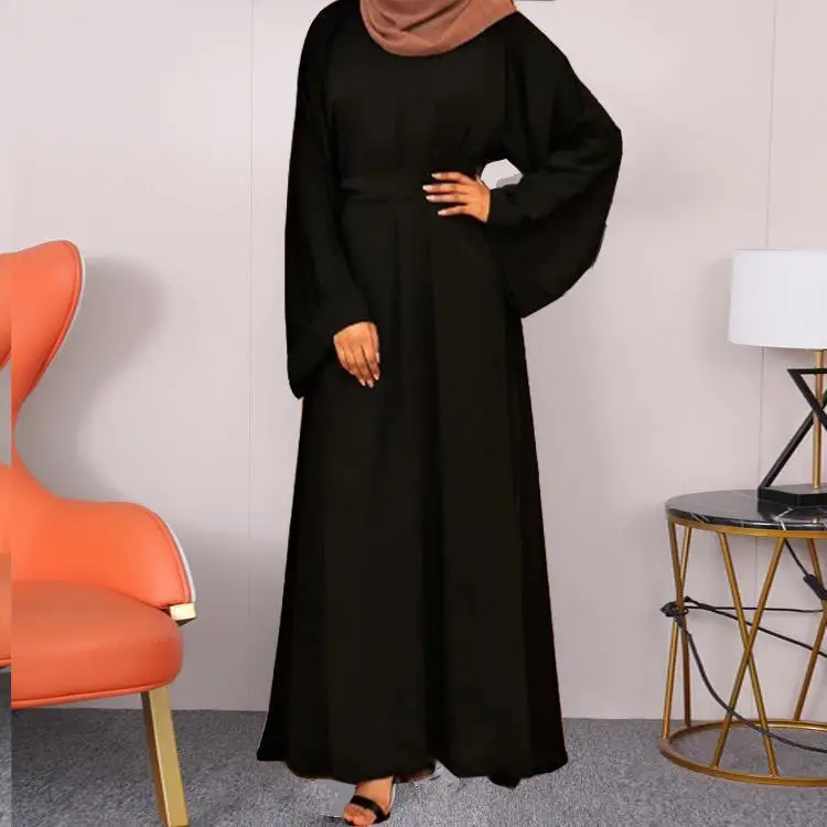 Muslim winter casual temperament women's cotton pullover long sleeved round neck waist belt large swing dress
Muslim winter casual temperament women's cotton pullover long sleeved round neck waist belt large swing dress