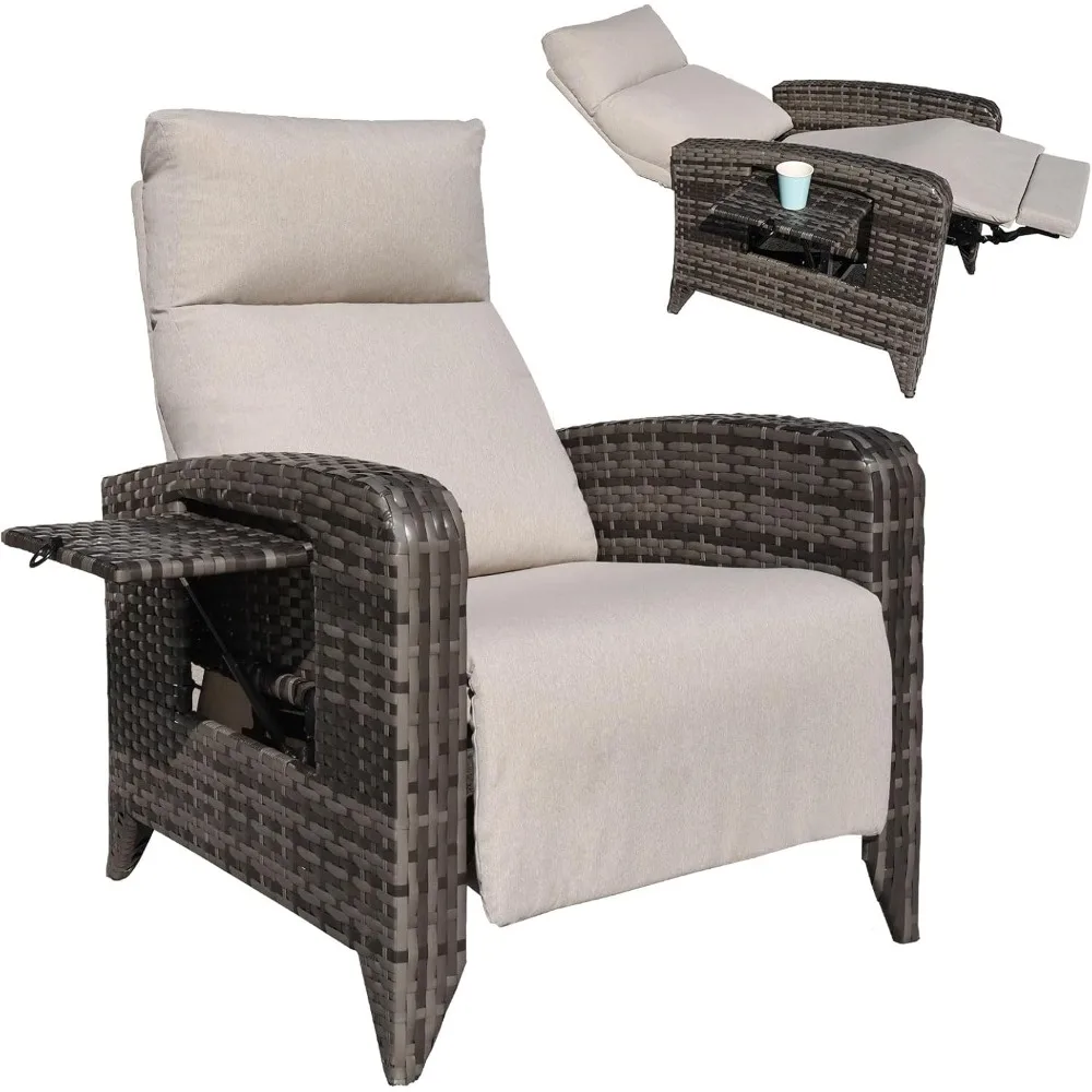 Deck chair Terrace chair with adjustable back up to 150° flat and extended footstool, wicker deck chair with flip table
Deck chair Terrace chair with adjustable back up to 150° flat and extended footstool, wicker deck chair with flip table