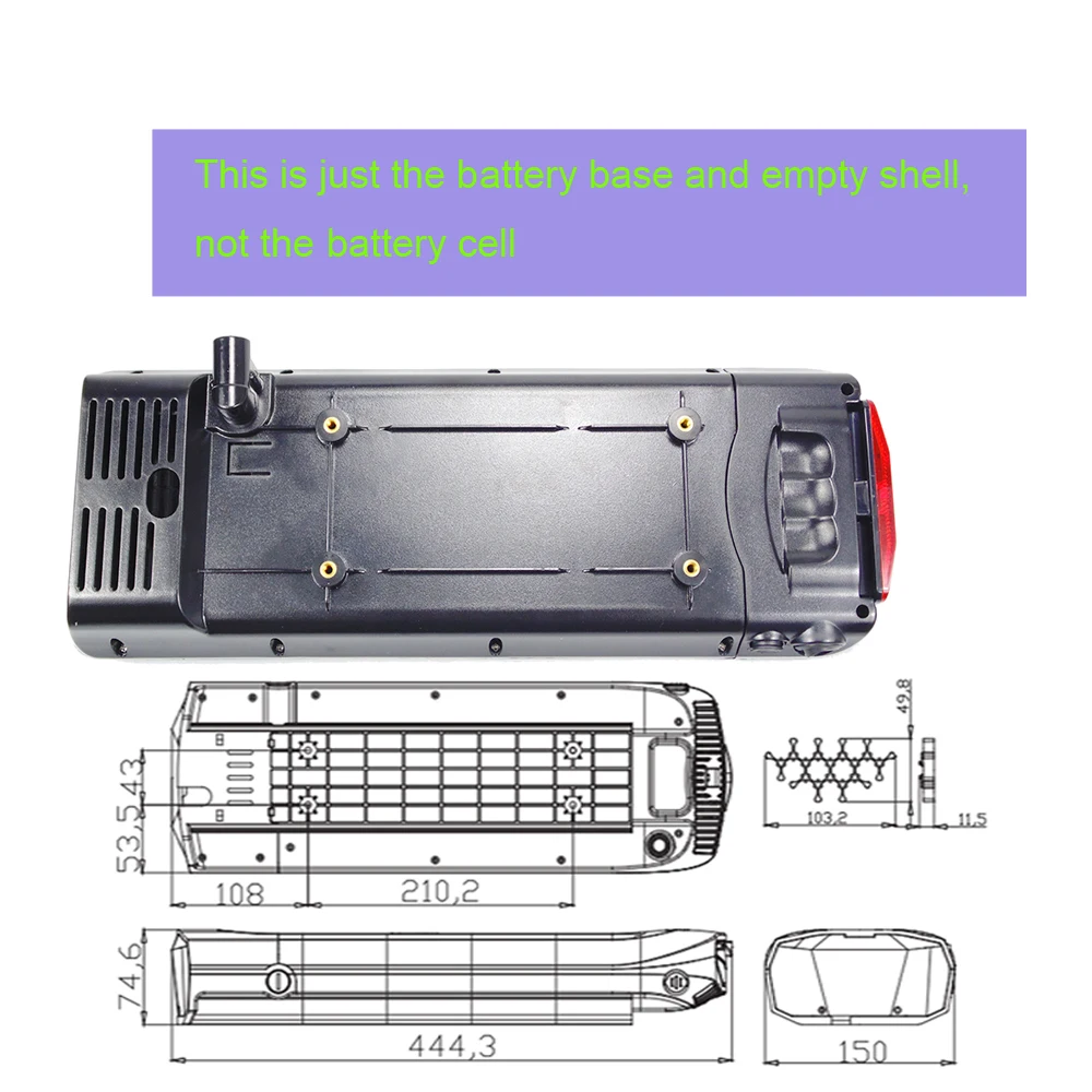 Rear pack ebike Battery base 36V 48V for Ebike box with just the mounting plate and case, not including cells
Rear pack ebike Battery base 36V 48V for Ebike box with just the mounting plate and case, not including cells