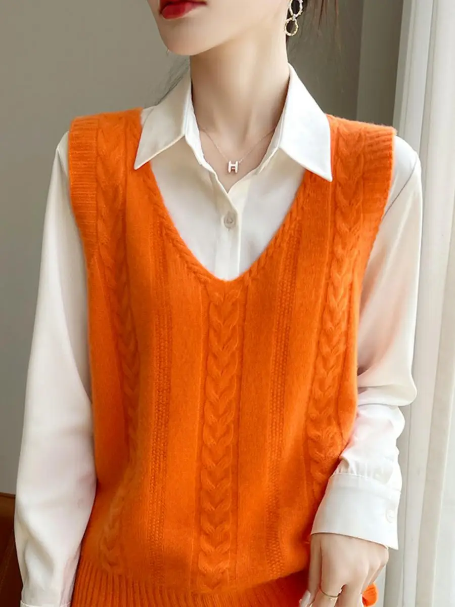 V-Ne Knitted Sweater Vest Women's Layered Wear Flower Twist Svel Top Spring Autumn Base irt Vest Faion Sle
V-Ne Knitted Sweater Vest Women's Layered Wear Flower Twist Svel Top Spring Autumn Base irt Vest Faion Sle