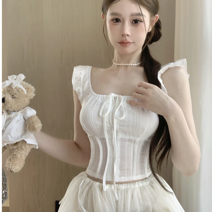 Sweet Ballet Sle Women's T-irt Summer Slim Fit Bow Tie Square Collar ort White Top Gentle Flng Sve Faionable Casual
Sweet Ballet Sle Women's T-irt Summer Slim Fit Bow Tie Square Collar ort White Top Gentle Flng Sve Faionable Casual