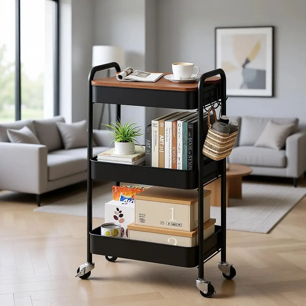 3-Tier Metal Rolling Cart with Wooden Tray, Lockable Wheels, Easy Assembly, Versatile Storage for Home and Office
3-Tier Metal Rolling Cart with Wooden Tray, Lockable Wheels, Easy Assembly, Versatile Storage for Home and Office