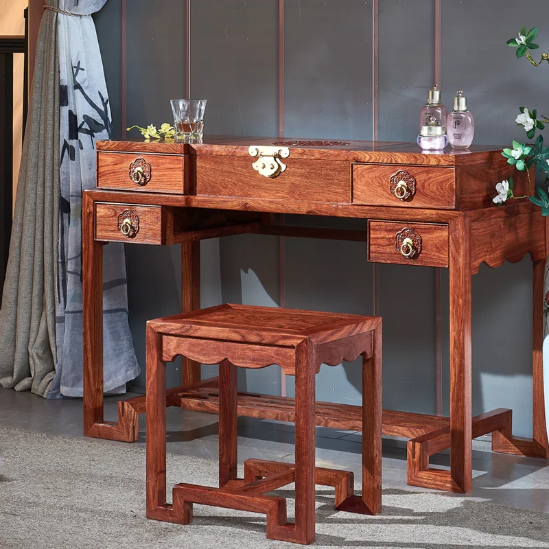 Hedgehog red sandalwood rosewood clamshell cosmetic table and chair combination
Hedgehog red sandalwood rosewood clamshell cosmetic table and chair combination