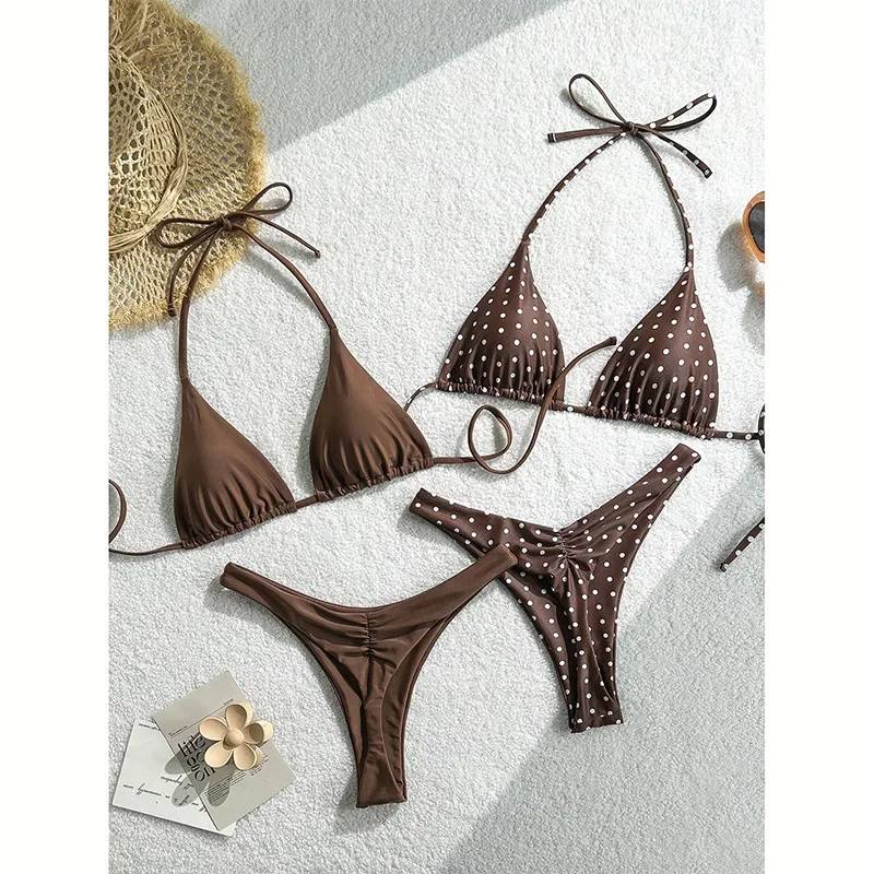 Sexy Two-piece Set Polka Dot Triangle Bikini Set Women Swimsuit Female Swimwear Halter String Top and Thong for Beach Pool Party
Sexy Two-piece Set Polka Dot Triangle Bikini Set Women Swimsuit Female Swimwear Halter String Top and Thong for Beach Pool Party