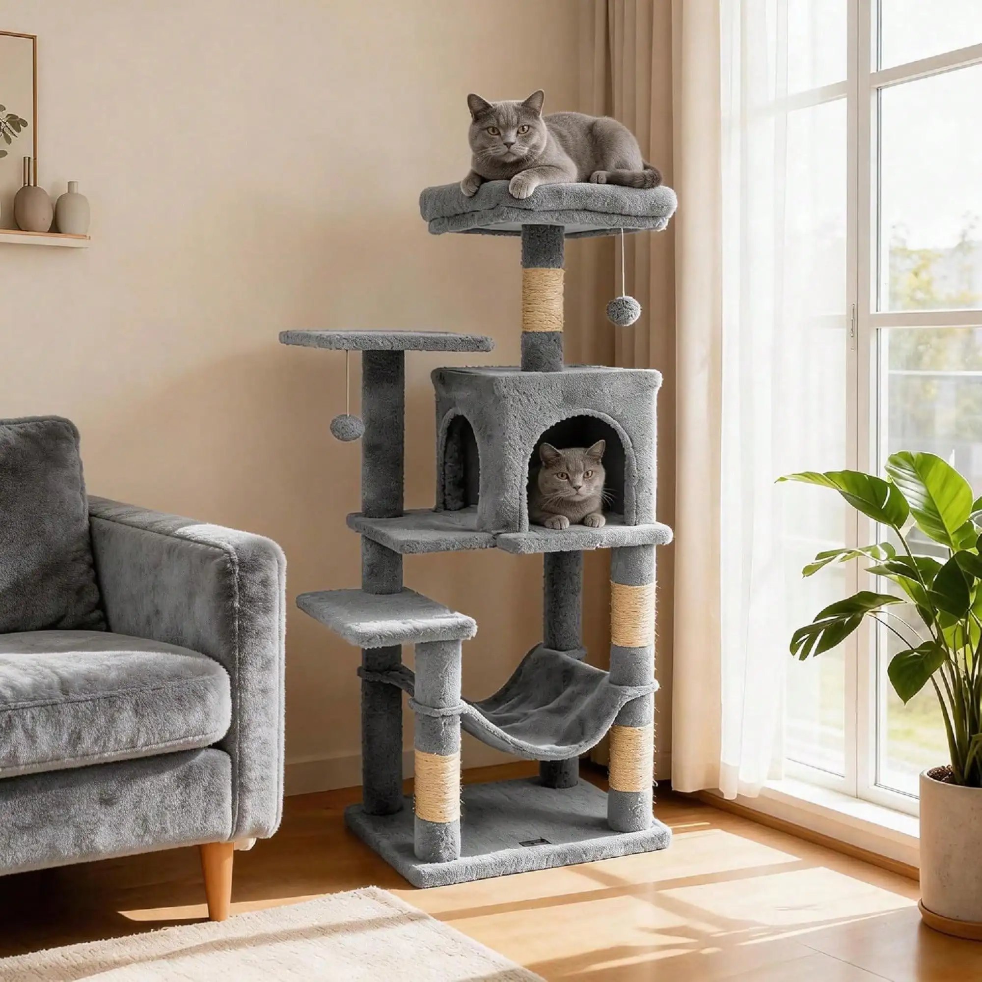 Multi-Level Cat Tree, 44 Inches Tall With Sisal Scratching Posts, Double-Entry Condo, Hammock, Dangling Balls, And Cozy Top Perc
Multi-Level Cat Tree, 44 Inches Tall With Sisal Scratching Posts, Double-Entry Condo, Hammock, Dangling Balls, And Cozy Top Perc