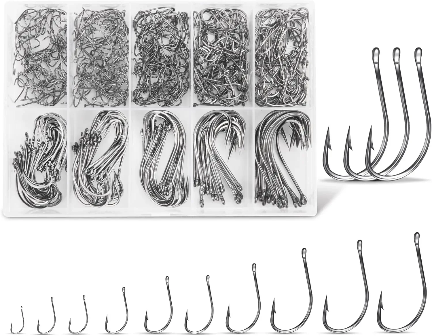 500pcs Circle Fishing Hooks Set, Carbon Steel, Multi Sizes for Saltwater Freshwater Ice Fishing
500pcs Circle Fishing Hooks Set, Carbon Steel, Multi Sizes for Saltwater Freshwater Ice Fishing