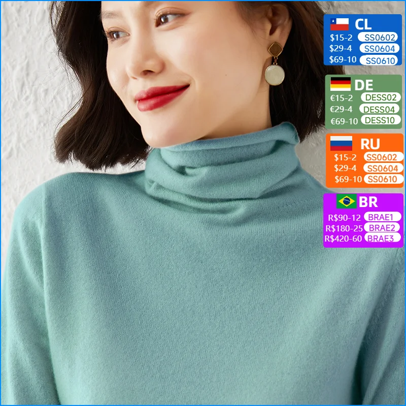 Women Merino Wool Sweater Curled Pile Collar Pullover Autumn Winter Cashmere Knit Clothing Bottoming Long Sleeve Tops Solid Soft
Women Merino Wool Sweater Curled Pile Collar Pullover Autumn Winter Cashmere Knit Clothing Bottoming Long Sleeve Tops Solid Soft