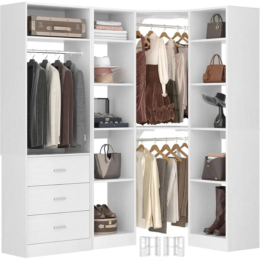 L-Shaped Walk-In Closet System with 13 Shelves, 3 Rods, 63.2L x 39.2W, White
L-Shaped Walk-In Closet System with 13 Shelves, 3 Rods, 63.2L x 39.2W, White