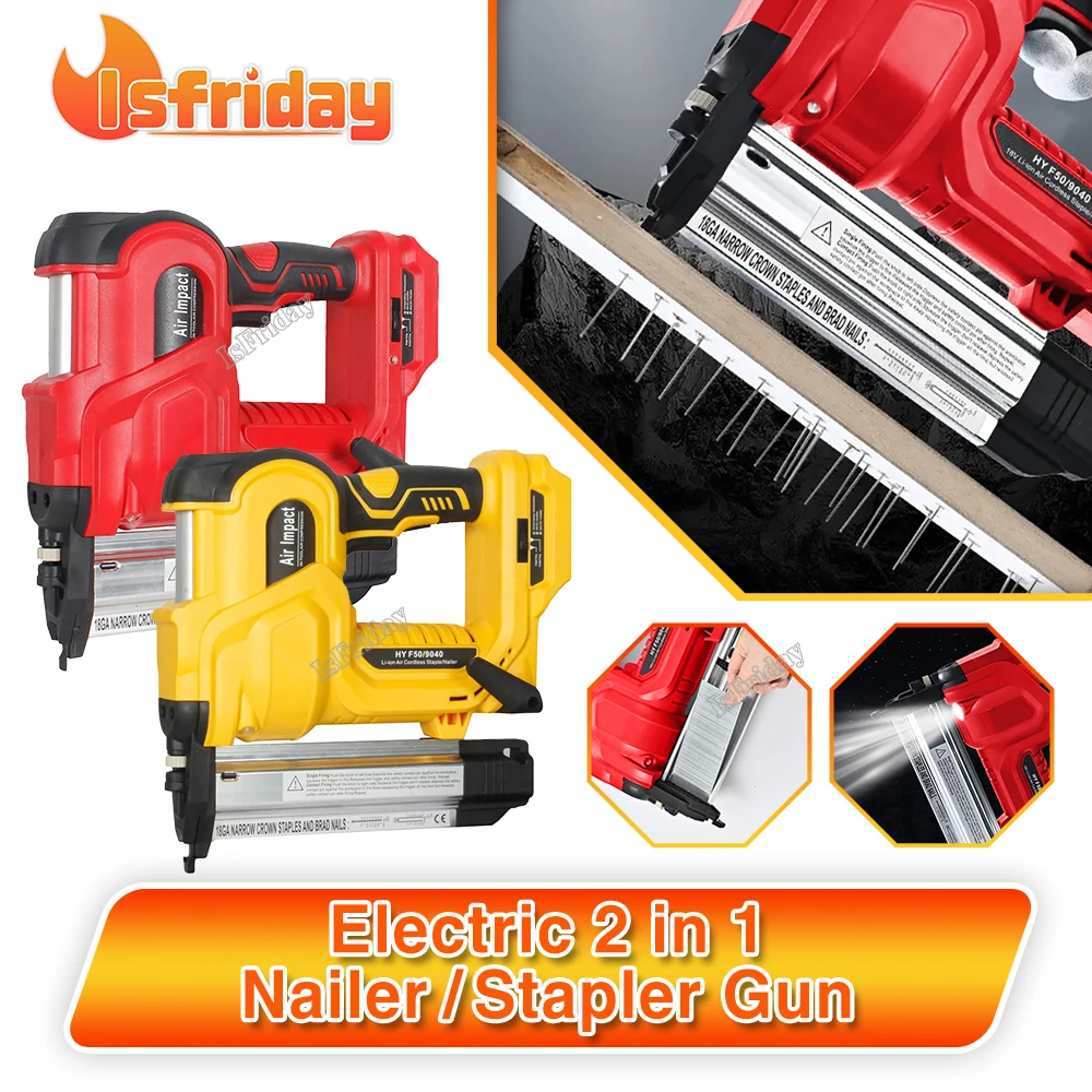 18V Cordless Electric 2 in 1 Nailer/Stapler Gun with 200pcs F50 and 9032(K432) Nail Compatible For 18v B Series Lithium Battery
18V Cordless Electric 2 in 1 Nailer/Stapler Gun with 200pcs F50 and 9032(K432) Nail Compatible For 18v B Series Lithium Battery