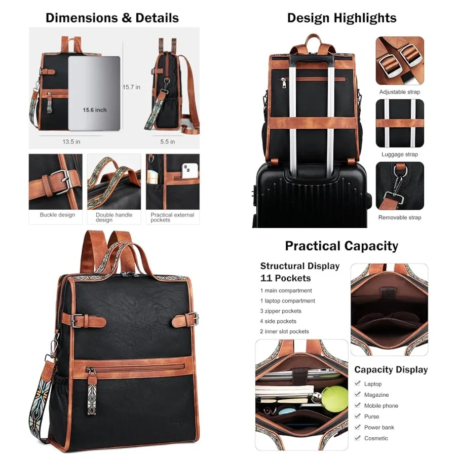 Leather Laptop Backpack for Women, Designer Ladies Work Travel Computer Backpack with Laptop Compartment Black Brown
Leather Laptop Backpack for Women, Designer Ladies Work Travel Computer Backpack with Laptop Compartment Black Brown
