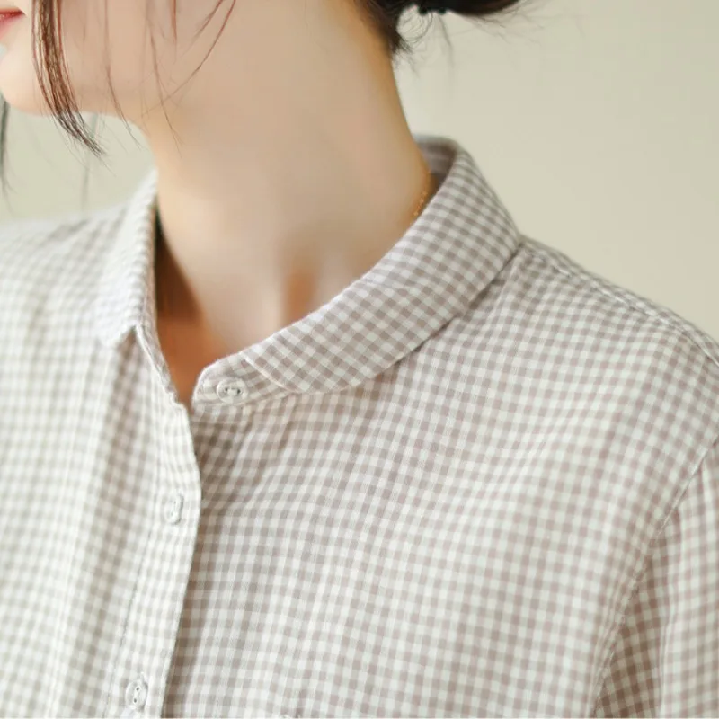 Sweet Sle Plaid Cotton irt Loose Long Sve Doll Collar Base Layer Top Женская весенняя коллекция Faion 00% хлопок
Sweet Sle Plaid Cotton irt Loose Long Sve Doll Collar Base Layer Top Женская весенняя коллекция Faion 00% хлопок