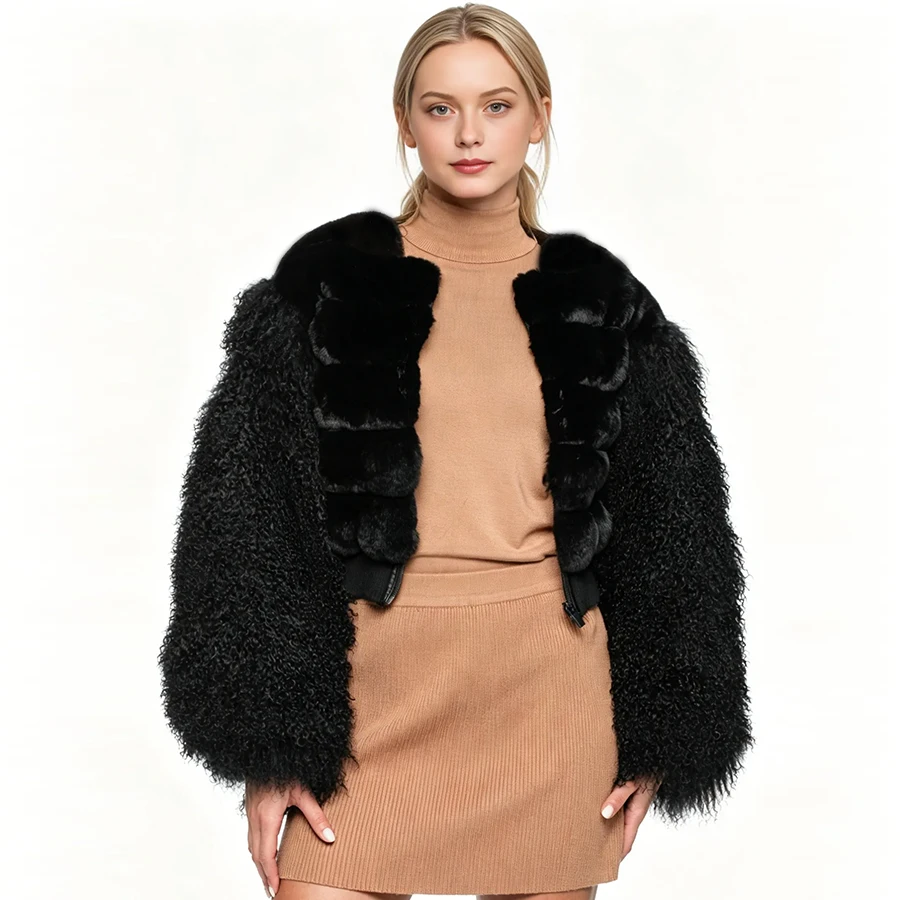 Black Rabbit Fur And Mongolian Lamb Fur Jacket Women's Winter Jacket Genuine Chinchilla Fur Coat Luxury Crop Bomber Jacket
Black Rabbit Fur And Mongolian Lamb Fur Jacket Women's Winter Jacket Genuine Chinchilla Fur Coat Luxury Crop Bomber Jacket
