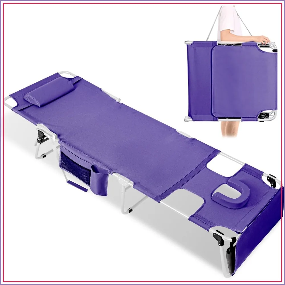Adjustable Folding Tanning Chair with Face Hole, Detachable Pillow & Pocket, Portable for Beach, Lawn, Camping (Purple)
Adjustable Folding Tanning Chair with Face Hole, Detachable Pillow & Pocket, Portable for Beach, Lawn, Camping (Purple)