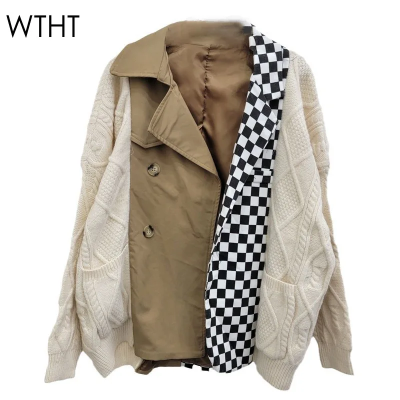 WTHT Fashion Women's Splicced Knitted Control Color Plaid Coat 2024 Autumn Trendy Lapel Long Sleeves Coat Female 1LS247
WTHT Fashion Women's Splicced Knitted Control Color Plaid Coat 2024 Autumn Trendy Lapel Long Sleeves Coat Female 1LS247