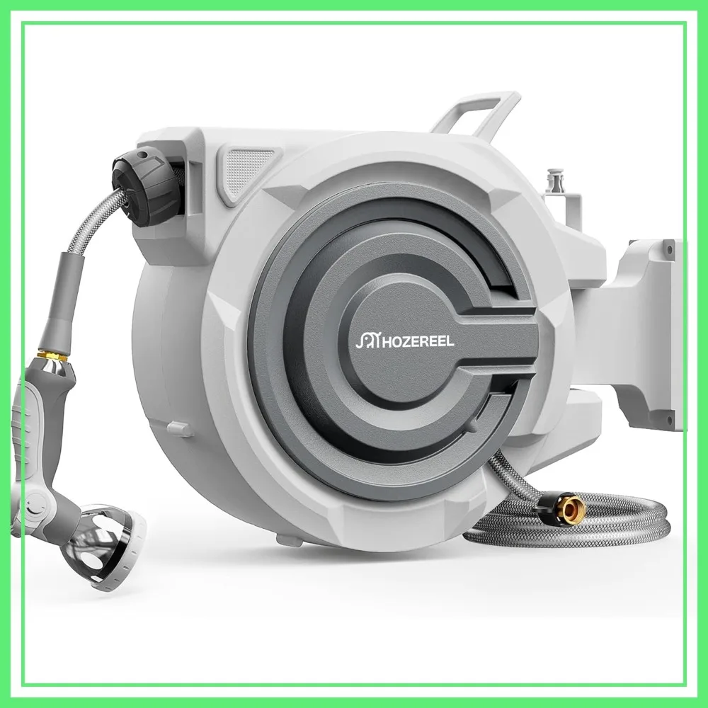 72 FT x 1/2" Retractable Garden Hose Reel, Automatic Self-Retracting Wall Mount, Any Length Lock, 10 Pattern Nozzle, Grey
72 FT x 1/2" Retractable Garden Hose Reel, Automatic Self-Retracting Wall Mount, Any Length Lock, 10 Pattern Nozzle, Grey