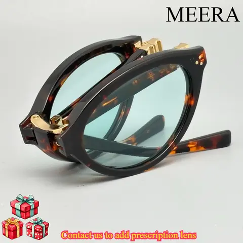Ultra Light Oval Retro PC Glasses for Men and Women with A Small Face Design Folding Portable Tortoiseshell Glasses Frame