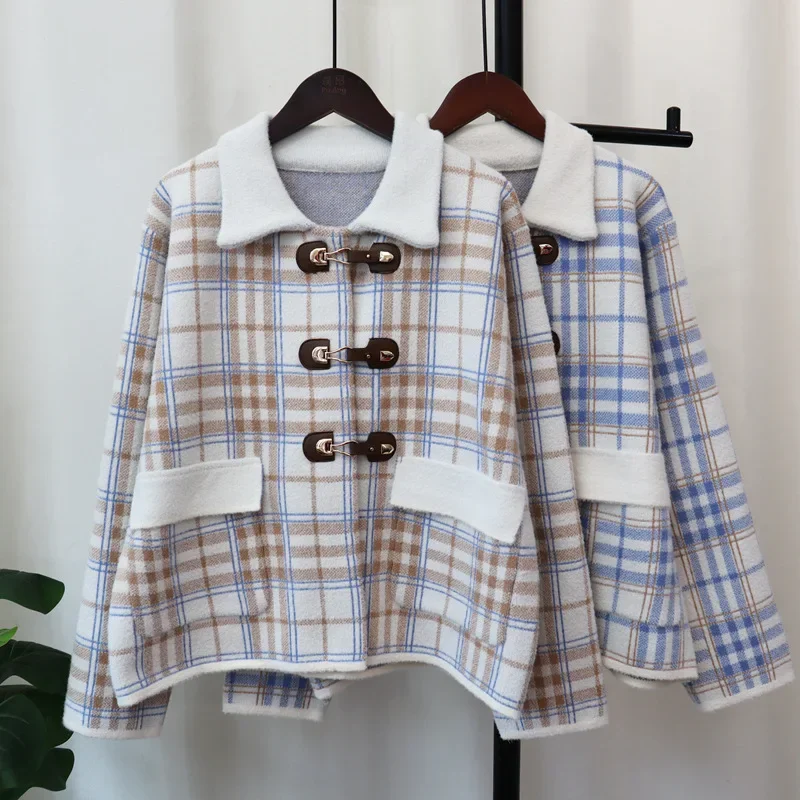 Plaid Knitted Coat Contrast Color Sweater Jacket Loose Cardigan Autumn/Winter Women Clothing
Plaid Knitted Coat Contrast Color Sweater Jacket Loose Cardigan Autumn/Winter Women Clothing