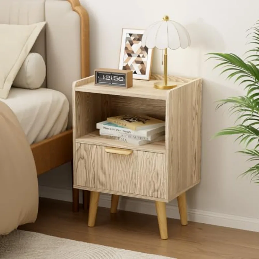 Modern Nightstand with Storage Drawer and Open Wood Shelf Fluted Bedside Table with Solid Wood Legs for Bedroom or Small Spaces
Modern Nightstand with Storage Drawer and Open Wood Shelf Fluted Bedside Table with Solid Wood Legs for Bedroom or Small Spaces