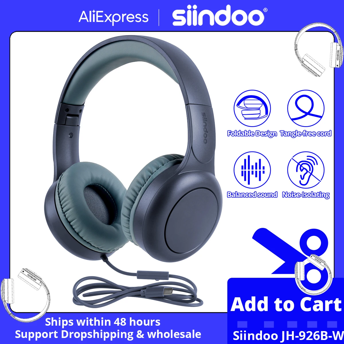 Siindoo Wired Headphones with Microphone with 1.45m-Tangle-Free Nylon Line Type C Plug Foldable Portable Wired Headphone Blue
Siindoo Wired Headphones with Microphone with 1.45m-Tangle-Free Nylon Line Type C Plug Foldable Portable Wired Headphone Blue