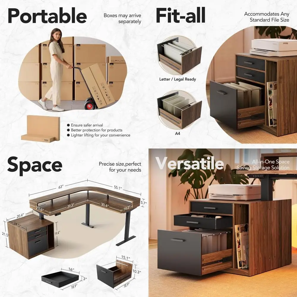 Walnut 63x55 L-Shaped Electric Desk with 2-Tier Adjustable Height, LED Strip, Power Outlets & Cable Management
Walnut 63x55 L-Shaped Electric Desk with 2-Tier Adjustable Height, LED Strip, Power Outlets & Cable Management