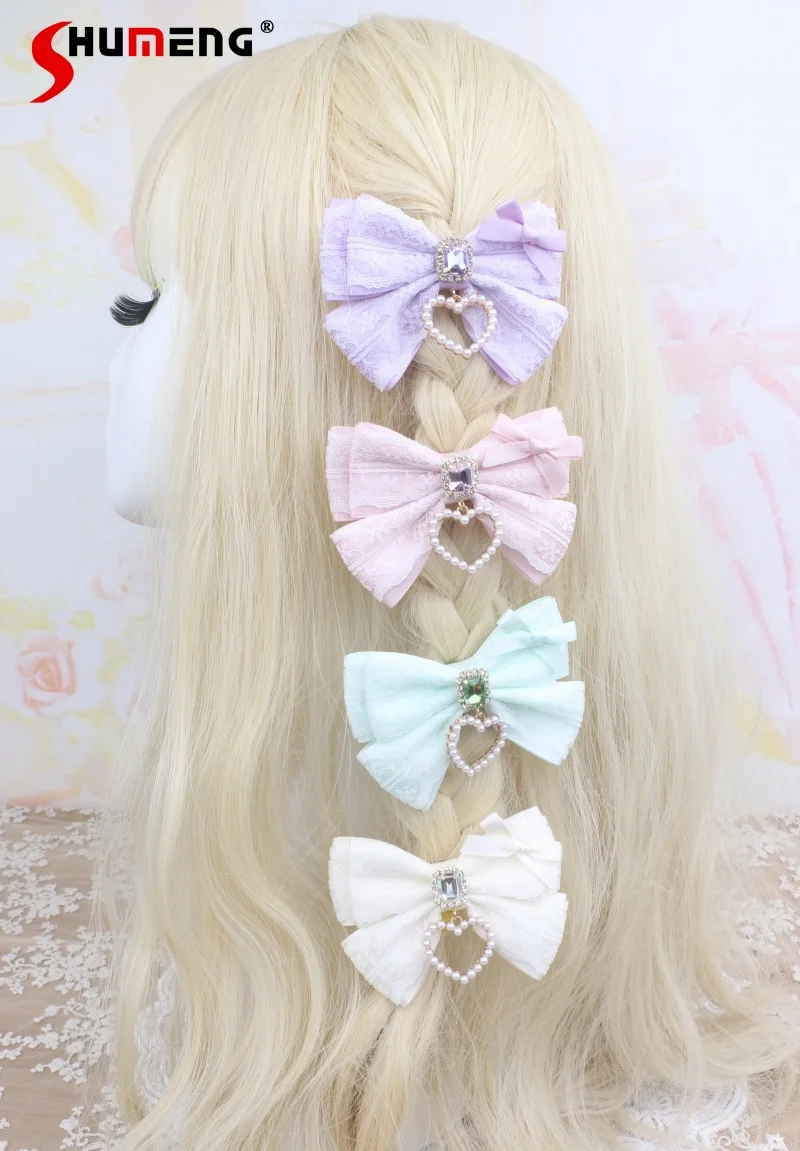 Japanese Mines Style Handmade Sweet Princess Lolita Hair Accessories Lace Bow Rhinestone Heart Hair Side Clips Women Headwears
Japanese Mines Style Handmade Sweet Princess Lolita Hair Accessories Lace Bow Rhinestone Heart Hair Side Clips Women Headwears