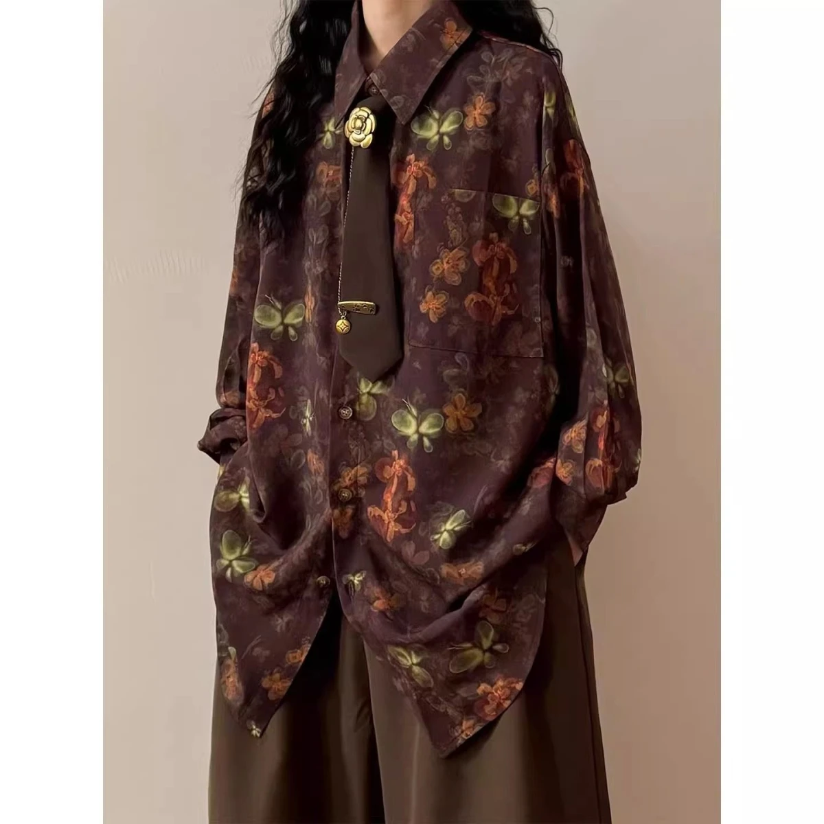 Loose Long Sve Floral Print irt Spring Autumn New Sle Retro Japanese Sle Men's Women's Hong Kong Sle Trendy Brand
Loose Long Sve Floral Print irt Spring Autumn New Sle Retro Japanese Sle Men's Women's Hong Kong Sle Trendy Brand