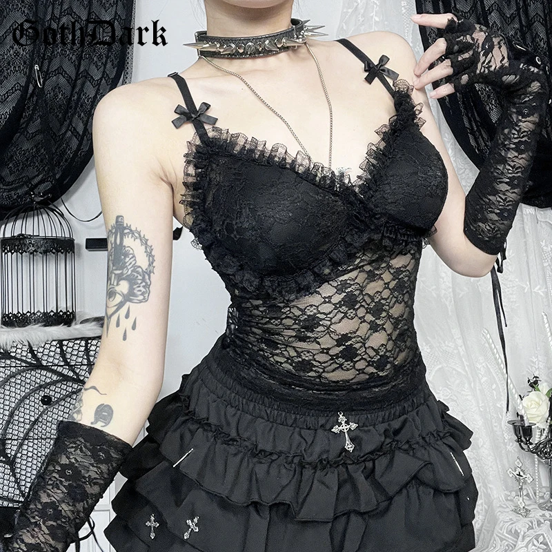 Goth Dark Solid Spaghetti Strap Tank Tops Sexy Lace See Through Camisole Kawaii Bow Slim Vest Women Mall Gothic Summer Techwear
Goth Dark Solid Spaghetti Strap Tank Tops Sexy Lace See Through Camisole Kawaii Bow Slim Vest Women Mall Gothic Summer Techwear