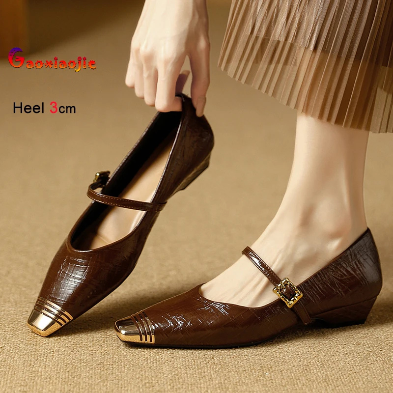 Spring Autumn Brown Women's Shoes Thick Heels 3cm Square Toe Shallow Mouth Straight Strap Rhinestone Buckle Ladies Pumps Shoes
Spring Autumn Brown Women's Shoes Thick Heels 3cm Square Toe Shallow Mouth Straight Strap Rhinestone Buckle Ladies Pumps Shoes