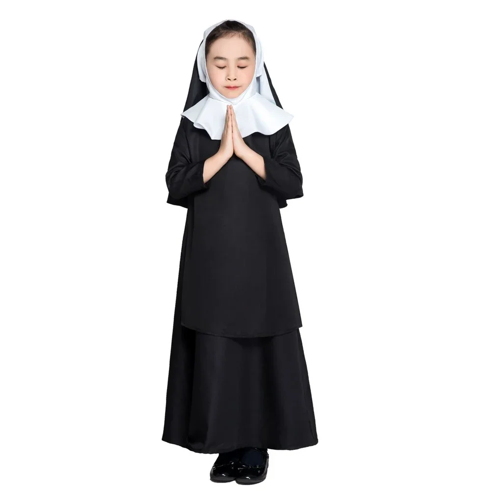 Kid Girls Halloween Nun Costume Black Hooded Shawl Gown Dress Set Fancy Catholic Cloak Cape Uniform For Baby Child M-XL
Kid Girls Halloween Nun Costume Black Hooded Shawl Gown Dress Set Fancy Catholic Cloak Cape Uniform For Baby Child M-XL