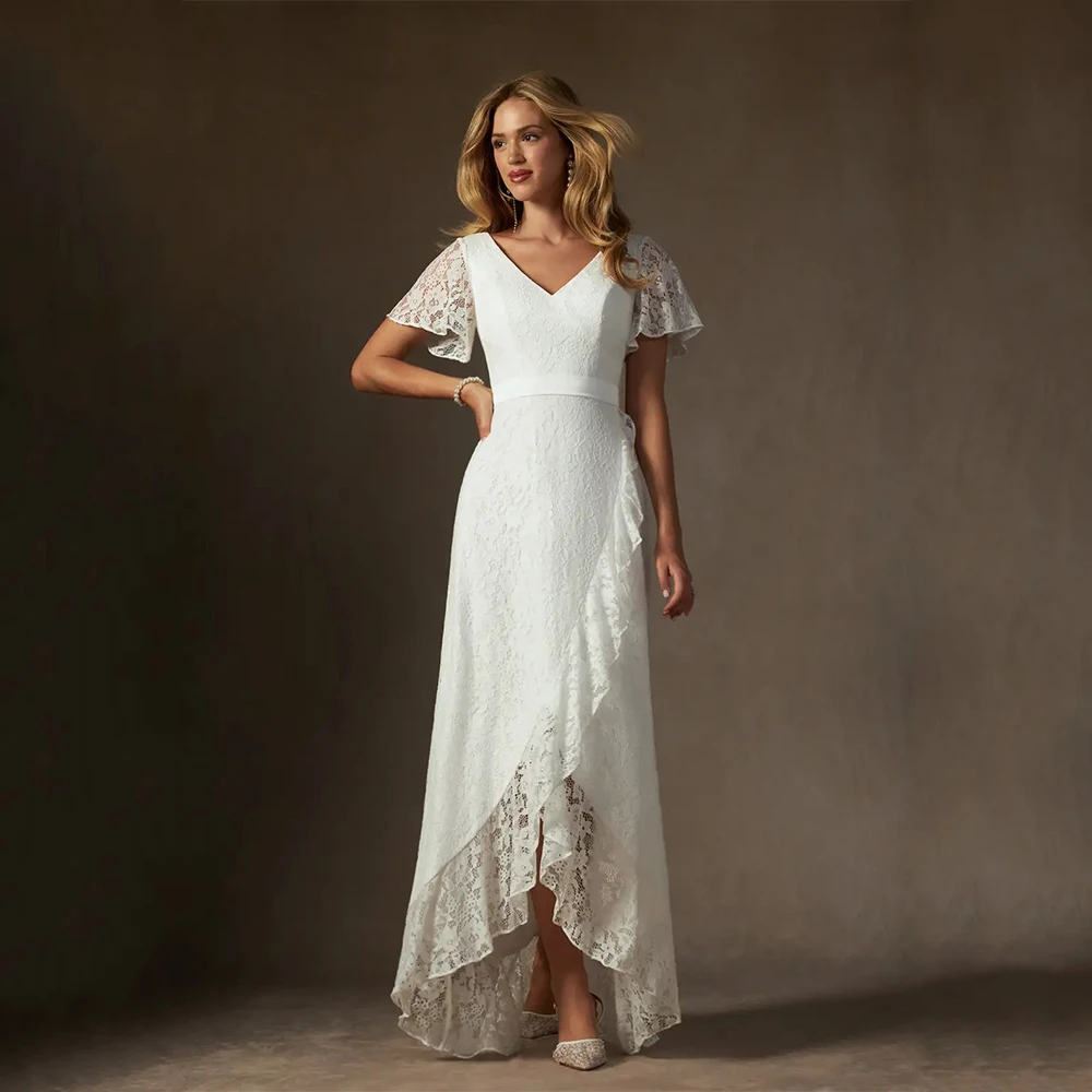 Customized White Lace High Quality Wedding Dresses V-Neck for Floor-Length Ruffles A-Line for Formal Evening Vestidos De Fiesta
Customized White Lace High Quality Wedding Dresses V-Neck for Floor-Length Ruffles A-Line for Formal Evening Vestidos De Fiesta