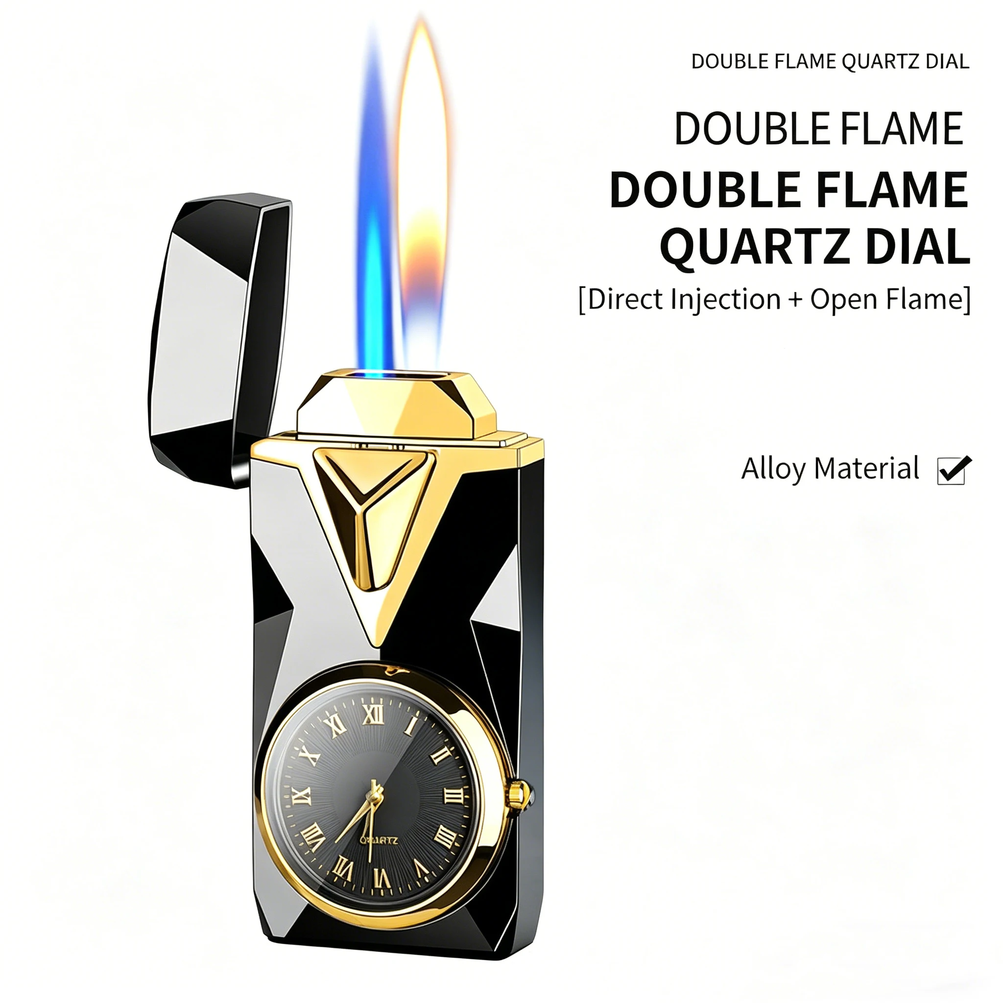 2-in-1 Dual Flame Butane Lighter with Quartz Watch, Windproof Jet & Soft Flame Refillable Gas Lighter, Metal Alloy Cool Lighter
2-in-1 Dual Flame Butane Lighter with Quartz Watch, Windproof Jet & Soft Flame Refillable Gas Lighter, Metal Alloy Cool Lighter