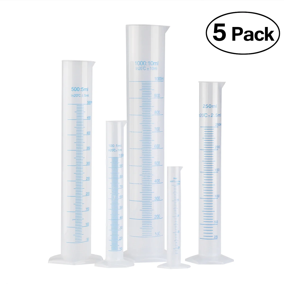 5pcs Plastic Graduated Measuring Cylinders 50ml 100ml 250ml 500ml 1000ml Chemically Resistant Wide Base Stable Food
5pcs Plastic Graduated Measuring Cylinders 50ml 100ml 250ml 500ml 1000ml Chemically Resistant Wide Base Stable Food
