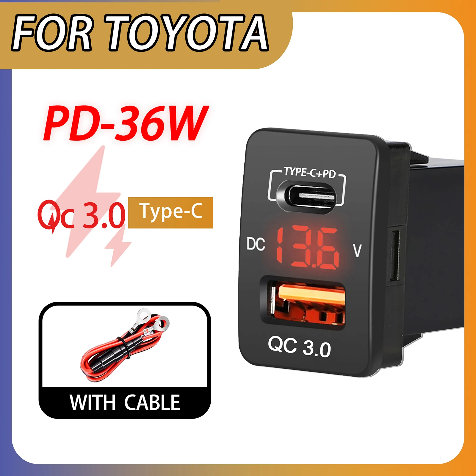 12V Input Dual Port Charger USB Type-C PD Socket Power Car Quick Charging Adapter & Red LED Voltmeter for Toyota Landcruiser
12V Input Dual Port Charger USB Type-C PD Socket Power Car Quick Charging Adapter & Red LED Voltmeter for Toyota Landcruiser