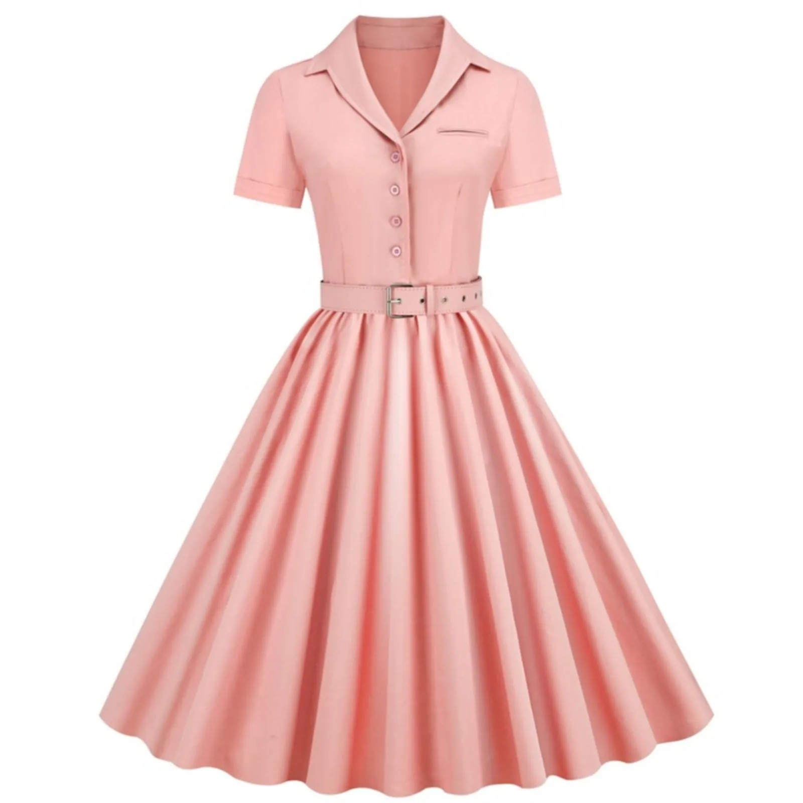 Solid Button Vintage Long Dress Women Short Sleeves Belted Pleated Midi Dresses V Neck Swing Elegant Formal Party Dresses
Solid Button Vintage Long Dress Women Short Sleeves Belted Pleated Midi Dresses V Neck Swing Elegant Formal Party Dresses
