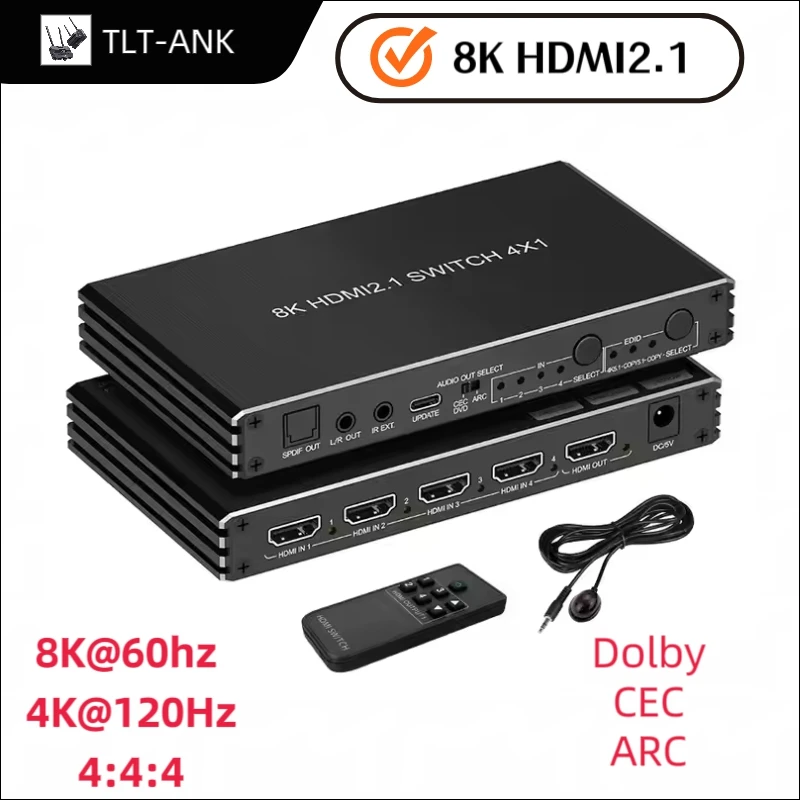 Переключатель HDMI 8k при 60 Гц 4x1 поддерживает HDMI 2.1 4K при 120 Гц 4:4 8-битный HDR с поддержкой автоматического переключателя ARC CEC
Переключатель HDMI 8k при 60 Гц 4x1 поддерживает HDMI 2.1 4K при 120 Гц 4:4 8-битный HDR с поддержкой автоматического переключателя ARC CEC